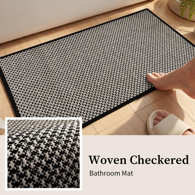YIHOUSE Thin Bath Mat Black Bathroom Rugs Sets 2 Pieces,