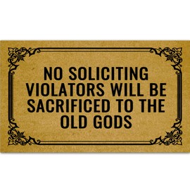Ayatow Large Front Door Mats Outdoor Entrance Funny, No Soliciting Violators Will Be Sacrificed to The Old Gods Holiday Welcome Mat for Porch Indoor Non Slip 30" X 18" Cute Monogrammed Doormats