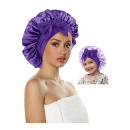 ZURLEFY Purple Satin Hair Bonnet for Sleeping Women, Double Layer Fashion Tie Bonnet Silk for Womens Curly Hair Night Hat (68-03L)