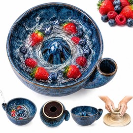 Ceramic Swirl Rinsing Berry Bowl, Swirl Fruit Colander with Drainage