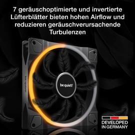 be quiet! Light Wings 140 mm PWM Reverse Black, 7 Inverted Fan Blades, High Airflow, Ideal for the Side or Bottom of the Case, ARGB Lighting, Many Colours, Very Quiet Operation