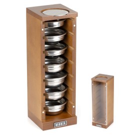 58mm Espresso Filter Basket Stand Compatible with Portafilter Filter Basket and Puck Screen - Holds Up to 7 Filter Baskets, Removable Magnetic Door, Beech Wood (51MM)