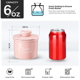 Butter Crock French Butter Dish Bell Keeper with Lid and Knife for Countertop, Keeps Butter Soft and Fresh for 2-5 Weeks, with Removable Silicone Ring, Pink