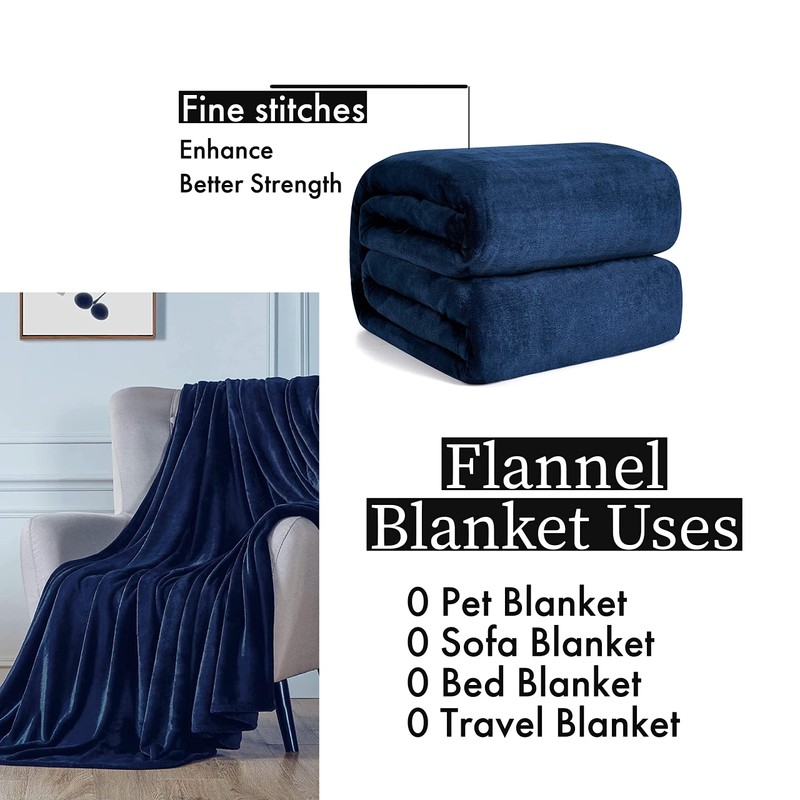 Navy Blue Flannel Fleece Blanket fluffy throw Super soft Bed