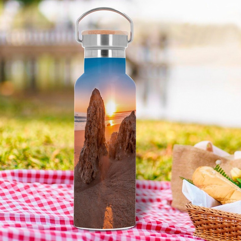 Edelstahlflasche Thermosflasche - Sonnenuntergang am Paradiesstrand mit Felsen - 500