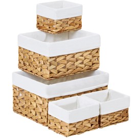 Vagusicc Wicker Storage Basket, 5 Pack Baskets for Organizing, Water Hyacinth Storage Baskets, Rectangular Wicker Baskets for Storage Shelves, Cube Storage Bins For Closet/Clothes/Dresser