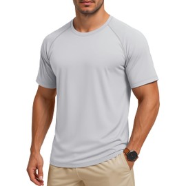 MAGCOMSEN Men Short Sleeve Shirt UV Protection Moisture Wicking Lightweight Shirts Running Fishing Hiking Light Gray, XL