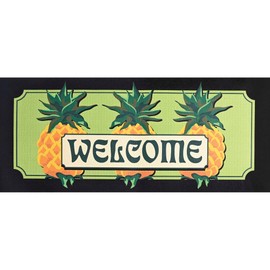 Dicksons Magnolia Garden Pineapple 22 x 10 Inch Rubber Indoor Outdoor Non-Slip Doormat Insert for Entryway, Green & Yellow, Welcome