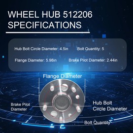 Heyhap 512206 Rear Wheel Bearing and Hub Assembly Compatible with 05-12 Toyota Avalon, 02-11 Toyota Camry, 04-08 Toyota Solara, and Lexus ES350 ES300 ES330