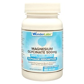 Wonder Laboratories Wonder Laboratories Magnesium Glycinate 500mg, 100% Chelated for Superior Absorption, Non-GMO, NO Gluten Dairy & Soy, Supports Muscle, Joint, and Heart Health (60)