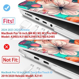 Mektron Case for 2024 MacBook Pro 16" M4 A3403 A3186 Fits M3 A2991 M2 A2780 M1 A2485 (2021/2033) Pro/Max Chips with Touch ID, Hard Shell Plastic Laptop Cover Keyboard Cover, Flowers C126