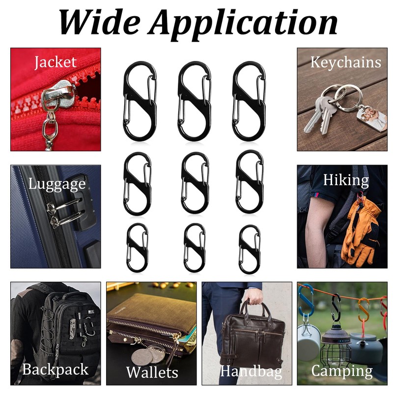 Fenhupe 30pcs S Hooks Carabiner Clip, Zipper Pull Locks Anti