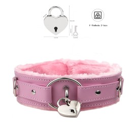Leather choker Collar with Lock Adjustable Size for women (B1, Pink, Medium)
