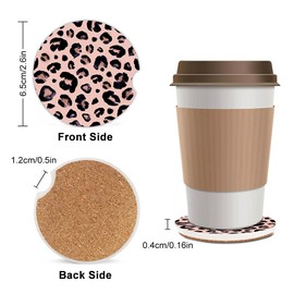 Pink Black Leopard Ceramic Cup Holders Car Coasters Set for Women/Men,Keep Cup Holders Clean and Dry,Drink Cup Car Holder Coasters with A Finger Notch 2.56" Pack of 2