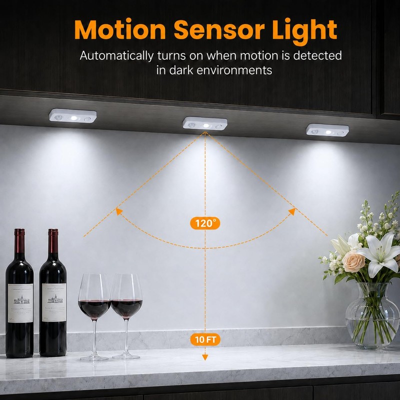 LightingWill 8 Pack USB Rechargeable Motion Sensor Puck Lights, Wireless