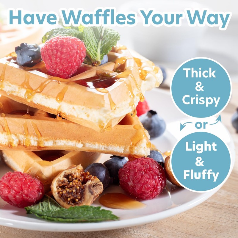 Belgian Waffle Maker- Non-Stick 7" Waffler Iron w Adjustable Browning