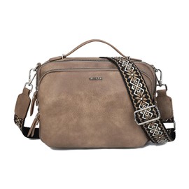 Gladdon Women's Shoulder Bag with Zip, Crossbody Bag, Leather Handbag Small, Wide Shoulder Straps Jacquard Fabric, A-taupe, 当代