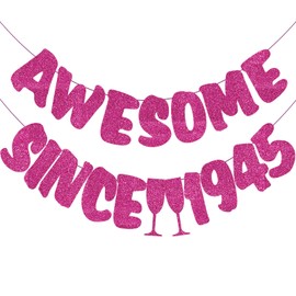 Awesome Since 1945 Banner, Rose Red Glitter 80th Birthday Banner for Women, 80th Anniversary Banner, 80th Birthday Decorations for Birthday and Anniversary Party Supplies