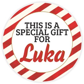 This is a Gift for Luka - Circle Sticker Decal 3 Inch - Candy Cane Merry Christmas Gift Tag Present Tree Holiday Custom Name Santa Claus