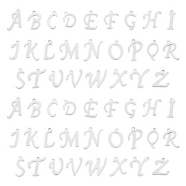 UNICRAFTALE 52pcs Stainless Steel Alphabet Charms Metal Cut A-Z Letter Pendants Dangle Charms for DIY Craft Earring Bracelet Necklace Stainless Steel Color