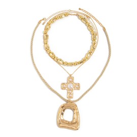 NOVYRA Layered Chunky Gold Square Cross Necklace For Women Stacked Statement Oval Hollowed-Out Chain Necklace Gold Hollow Square Geometric Pendant Necklace Punk Hip-Hop Party Jewelry Accessories (B)