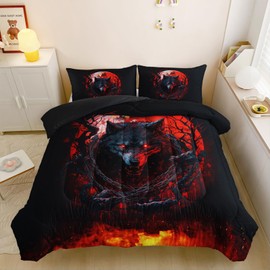 Nttopship Blood Moon Werewolf Comforter Set for Kids and Adults 3Pcs,Vampire Theme Bedding Comforter Soft Warm Comforer for All Season Child Room Decor with 1 Comforter and 2 Pillow Case