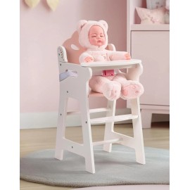 Robud High Chair for Pretend Play Wooden Baby Doll Furniture with Safety Belt