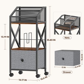 Portin Rolling Vinyl Record Storage Rack, Multi Magazine Holder
