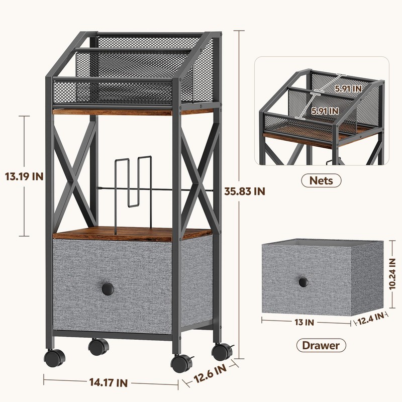 Portin Rolling Vinyl Record Storage Rack, Multi Magazine Holder