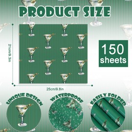 150 Sheets Tini Martini Wax Paper for Food, 9.8 x 8.3 inch Coquette Bow Greaseproof Wrapping Paper for Cocktail Party Holiday Sandwich Picnic Basket Liner Supplies