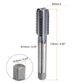 HARFINGTON M20x2.5 Metric Thread Tap 6542 Cobalt High-Speed Steel TiCN Coated Plug Tap Right Hand Straight Flutes Screw Threading Hand Tap