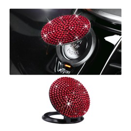 Dickno Bling Car Push to Start Button Cover, Anti Scratch Ignition Button Protective Cap, Crystal Rhinestone Engine Button Sticker, Universal Auto Interior Decor Accessories (Red)