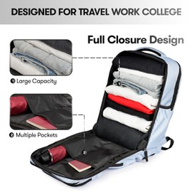 MEANKAY Travel Laptop Backpack, 17 inch Carry on Backpack Flight Approved. Full Closure Design and Separate Shoe Area. 8 Pockets Large Capacity. Sky-Blue