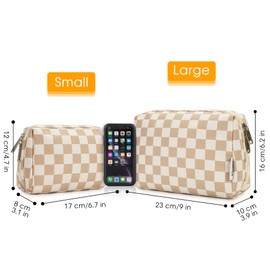 Narwey Small Makeup Bag for Purse Travel Makeup Pouch Mini Cosmetic Bag for Women (Light Checkerboard, Small)