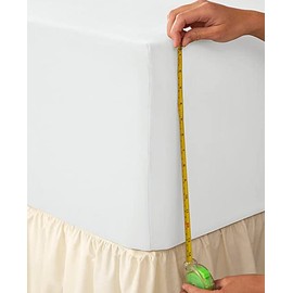 Extra Deep Fitted Sheet 40CM Deep Fully Elasticated 100% Egyptian Cotton 200 Thread Count (White, Double)