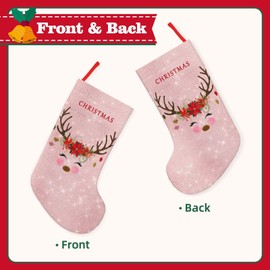 Rose Gold - Blush Pink Christmas Reindeer Christmas Stockings 18 Inches Classic Large Size Stocking for Family Holiday Xmas Party Gifts & Decorations