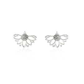 Vintage Crystal Lotus Flower Earrings for Women,14k Gold Lotus Flower Hollow Piercing Stud Earrings Silver Ear Cuff Small Cartilage Earrings (Silver)