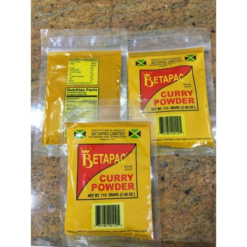 BetaPac 100% Jamaican Curry Powder Seasoning BetaPac 3.88oz(110 Grams) Packet