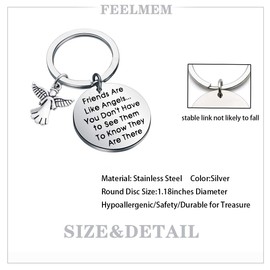 FEELMEM Best Friend Gift Friendship Keychain Friends Are Like Angels You Don't Have to See Them to Know They are There Friend Jewelry Gift For BFF Sister (silver)