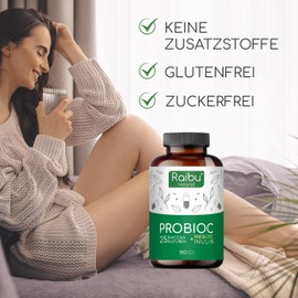 Probioc Kulturen Complex with 300 Billion CFU/g - 25 Bacteria Strains with Inulin - 180 Capsules High Dose, Gastric Juice Resistant & Vegan - Including Lactobacillus & Bifidobacteria
