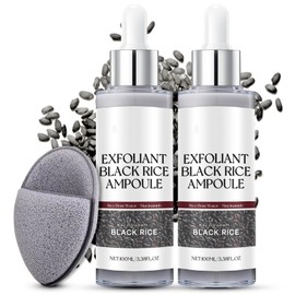 Black Rice Ampoule with Sponge, Black Rice Face Exfoliator, Exfoliating Toner For Face - Pore Minimizer Soft Exfoliatin-g Body Scrub Dead Skin Cells, Blackhead Remover for All Skin Type