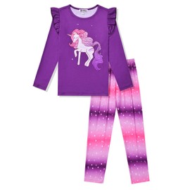 Flutter Sleeve Pajamas for Big Girls Kids Unicorn Pj Sets Winter Sleepwear,Size 10 11