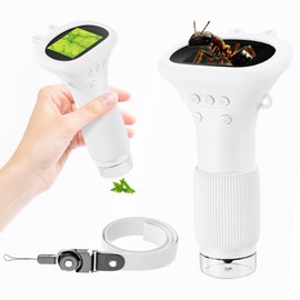 Portable Digital Microscope for Kids, Pocket Handheld Microscope Camera with 2'' Inch Screen, Educational Science Christmas Birthday Gifts for Age 3 4 5 6 7 8 9 10 11 12 Girls Boys - White