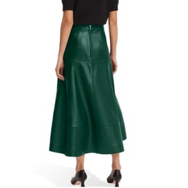 Jild Real Lambskin Leather Skirts for Women High Waist Classical Mid Length Going Out Skirt with Stylish Patchwork (Skirt-Green-XL)