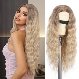 SCENTW Glueless Wigs Blonde Wig for Women Long Wavy Lace Hairline Synthetic Lace Front Wig for Women Middle Part Synthetic Heat Resistant Wig for Daily Party