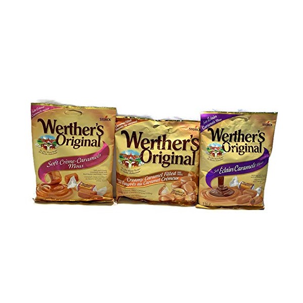 WERTHERS Original 3 Pack - Creamy Caramel Filled Hard Candies, Soft Eclairs Caramels, Soft Creme-Caramels