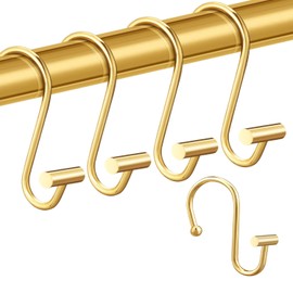 Gracelife Shower Curtain Hooks,Set of 12 Rust Resistant Metal Shower Curtain Rings for Bathroom,T-Bar Decorative Hooks Hangers for Shower Rod (Gold)