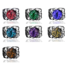 ELFASIO Men Men Stainless Steel Rings The Devil Dragon Eye/Eyes of Hell Demon Green Gothic Biker Vintage Ring Size 13 Green