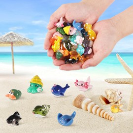 lasuroa 38pcs Mini Ocean Animal Figurines, 38 Styles Tiny Miniature Marine Animals Small Resin Sea Animals Funny Dolphin Octopus Shell Ornaments for Dollhouse Landscape Garden Decorations DIY Craft