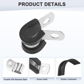 M METERXITY 20-Pack Cable Clamps, 5/16 Inch/ 8 mm 304 Stainless Steel Rubber Cushioned Insulated Cable Clamp R Shape Metal Holder for Tube/Wire/Pipe/Loop Installation